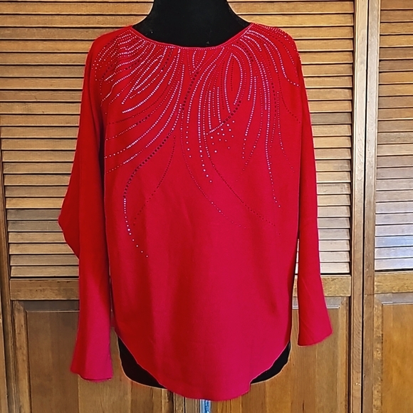 Siren Lily red with sequin embellishments knit sweater - Picture 3 of 8